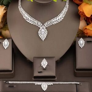 Elegant 5 Pc Necklace and Earring Set Made With Ski Crystals